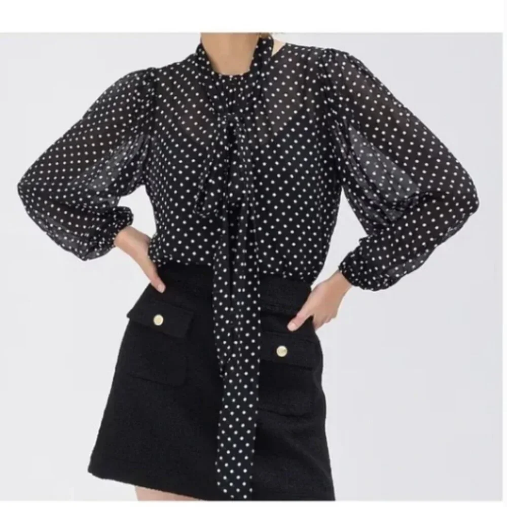J. Crew Puff Sleeve Top in Lightweight Chiffon Polka Dot